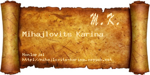 Mihajlovits Karina névjegykártya